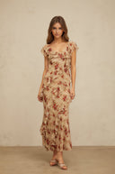 Bellatrix ruffled floral - print flared maxi dress - Aura Muse