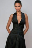 Bernadette Black Gathered Maxi Dress - Aura Muse