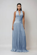 Bernadette Blue Gathered Maxi Dress - Aura Muse