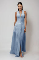 Bernadette Blue Gathered Maxi Dress - Aura Muse