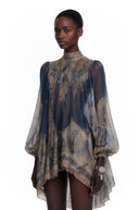 Berta Blue Baroque Print High Neck Mini Dress - Aura Muse