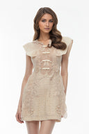 Berthe White Embellished Mini Dress with Cap Sleeves - Aura Muse
