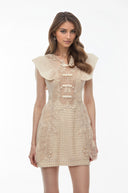 Berthe White Embellished Mini Dress with Cap Sleeves - Aura Muse