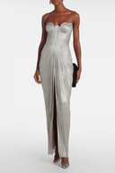 Bethany Silver Off Shoulder Slit Maxi Dress - Aura Muse
