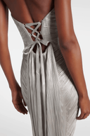 Bethany Silver Off Shoulder Slit Maxi Dress - Aura Muse