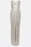 Bethany Silver Off Shoulder Slit Maxi Dress - Aura Muse