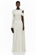 Bianca White Asymmetrical Maxi Dress with Cape Sleeves - Aura Muse
