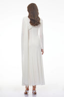 Bianca White Asymmetrical Maxi Dress with Cape Sleeves - Aura Muse