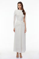 Bianca White Asymmetrical Maxi Dress with Cape Sleeves - Aura Muse