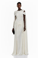 Bianca White Asymmetrical Maxi Dress with Cape Sleeves - Aura Muse