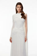 Bianca White Asymmetrical Maxi Dress with Cape Sleeves - Aura Muse