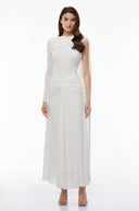 Bianca White Asymmetrical Maxi Dress with Cape Sleeves - Aura Muse