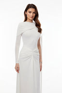 Bianca White Asymmetrical Maxi Dress with Cape Sleeves - Aura Muse