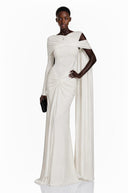 Bianca White Asymmetrical Maxi Dress with Cape Sleeves - Aura Muse