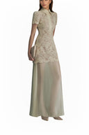 Blair Neutral Lace Sheer Panel Maxi Dress - Aura Muse