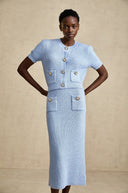 Blanche Blue Knit Two - Piece Blouse and Skirt Set - Aura Muse