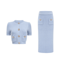 Blanche Blue Knit Two - Piece Blouse and Skirt Set - Aura Muse