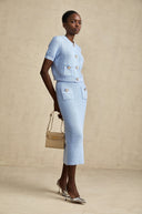 Blanche Blue Knit Two - Piece Blouse and Skirt Set - Aura Muse