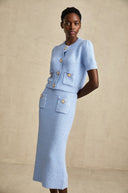Blanche Blue Knit Two - Piece Blouse and Skirt Set - Aura Muse