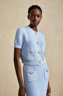 Blanche Blue Knit Two - Piece Blouse and Skirt Set - Aura Muse