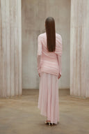 Bonnie Pink Asymmetrical Ruched Mesh Maxi Dress - Aura Muse