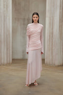 Bonnie Pink Asymmetrical Ruched Mesh Maxi Dress - Aura Muse