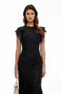 Briella Black Lace Ruffled Maxi Dress - Aura Muse
