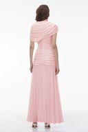 Briseis Pink Crew Neck Ruched Maxi Dress - Aura Muse