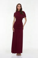 Briseis Red Crew Neck Ruched Maxi Dress - Aura Muse