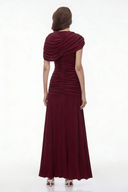 Briseis Red Crew Neck Ruched Maxi Dress - Aura Muse