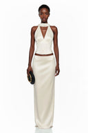 Brunehilde Ivory Plunge Neck Satin Top & Skirt Set - Aura Muse