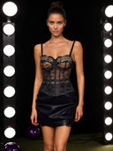 Calypso Spaghetti Lace Leather Skirt Set - Aura Muse