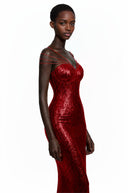 Cassandra Red Sparkly Embellished Maxi Dress - Aura Muse