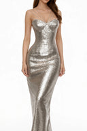 Cassandra Silver Sparkly Embellished Maxi Dress - Aura Muse