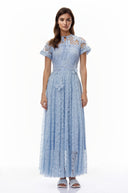 Cassidy Blue Floral Lace Maxi Dress with Butterfly Applique - Aura Muse