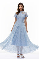 Cassidy Blue Floral Lace Maxi Dress with Butterfly Applique - Aura Muse