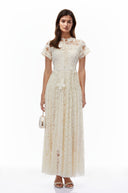 Cassidy White Floral Lace Maxi Dress with Butterfly Applique - Aura Muse