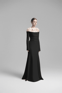 Cavella Black Floral Appliqué Off - Shoulder Gown - Aura Muse