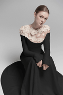 Cavella Black Floral Appliqué Off - Shoulder Gown - Aura Muse