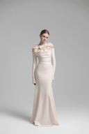 Cavella White Floral Appliqué Off - Shoulder Gown - Aura Muse