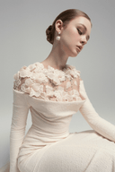 Cavella White Floral Appliqué Off - Shoulder Gown - Aura Muse