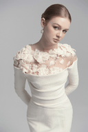 Cavella White Floral Appliqué Off - Shoulder Gown - Aura Muse