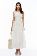 Caylee White Sleeveless Floral Embroidered Maxi Dress - Aura Muse