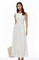 Caylee White Sleeveless Floral Embroidered Maxi Dress - Aura Muse