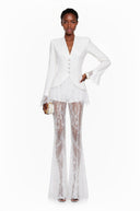 Cécile White Lace Trim Blazer & Sheer Lace Trouser Set - Aura Muse