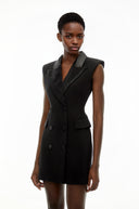 Cecilia Black Sequin Blazer Dress with Lapel Collar - Aura Muse