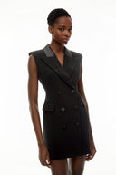 Cecilia Black Sequin Blazer Dress with Lapel Collar - Aura Muse