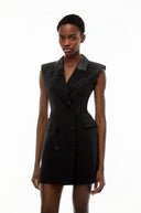Cecilia Black Sequin Blazer Dress with Lapel Collar - Aura Muse