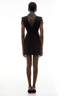 Cecilia Black Sequin Blazer Dress with Lapel Collar - Aura Muse