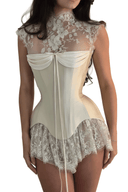 Cecilia White Floral Lace Corset Maxi Dress - Aura Muse